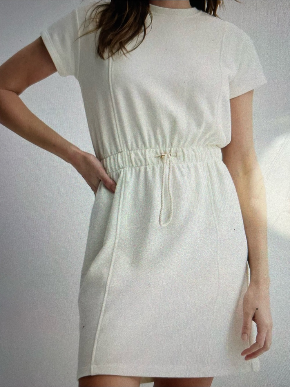Sonoma French Terry Drawstring Waist Cream Dress